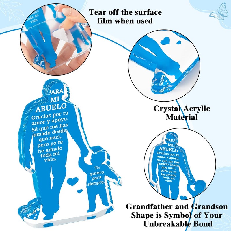 Yopyame Gift for Grandpa from Grandson - Spanish Grandfather Holding Hand with Grandson Acrylic Plaque Sign Best Grandpa Ever Gifts Regalos para Abuelo Father’s Day Christmas Keepsake Paperweight - Image 3